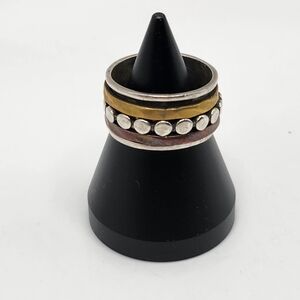 Marked 925 Sterling Silver & Triple Tone Spinner Ring FROM India. Striking! Sz 8
